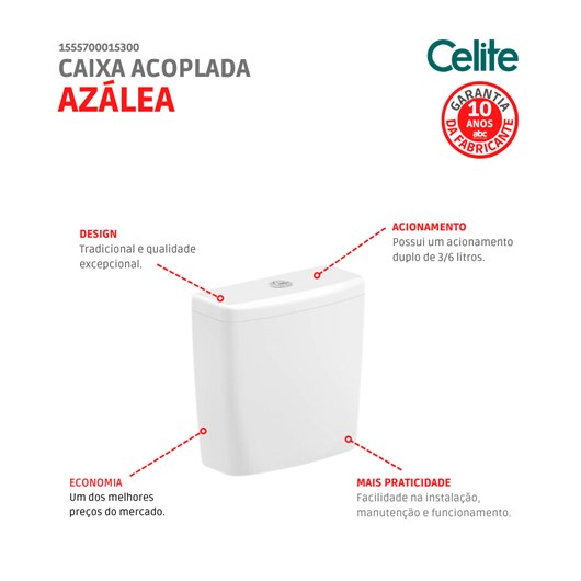 Caixa Acoplada Para Vaso Sanitário Azálea/Acesso/Eco/Saveiro 3/6 Litros Branco Celite - Imagem principal - cd0309be-dd79-4855-a98d-4a1aea4453fa