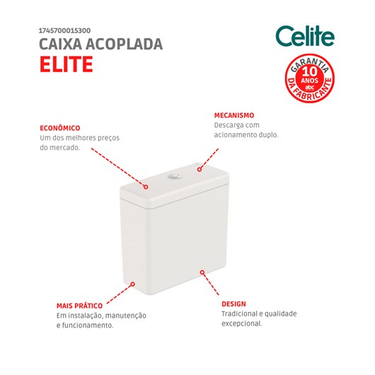 Caixa Acoplada Para Vaso Sanitário Elite 3/6 Litros Branco Celite - Imagem principal - 1ef82307-5479-4ae4-8cdd-935e2bff140a