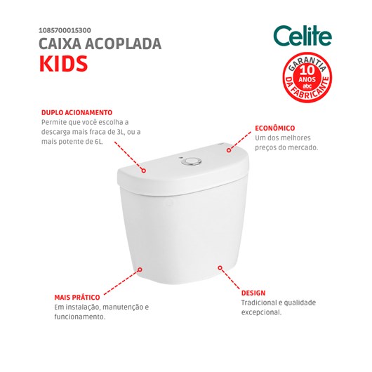 Caixa Acoplada Para Vaso Sanitário Infantil 3/6 Litros Branco Celite - Imagem principal - 678012d3-0395-402f-b254-d1c0c6ffa6eb