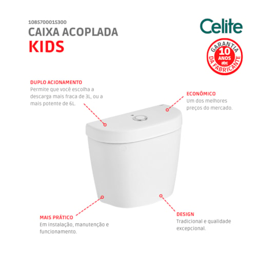 Caixa Acoplada Para Vaso Sanitário Infantil 3/6 Litros Branco Celite - Imagem principal - ea7b2929-ee2e-4a83-b735-159aa2538c9a