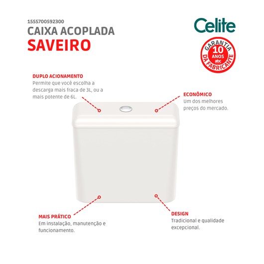 Caixa Acoplada Para Vaso Sanitário Saveiro 6 Litros Pergamon Celite - Imagem principal - c81490ed-5f3c-4f8e-85a4-e01e13a2f222