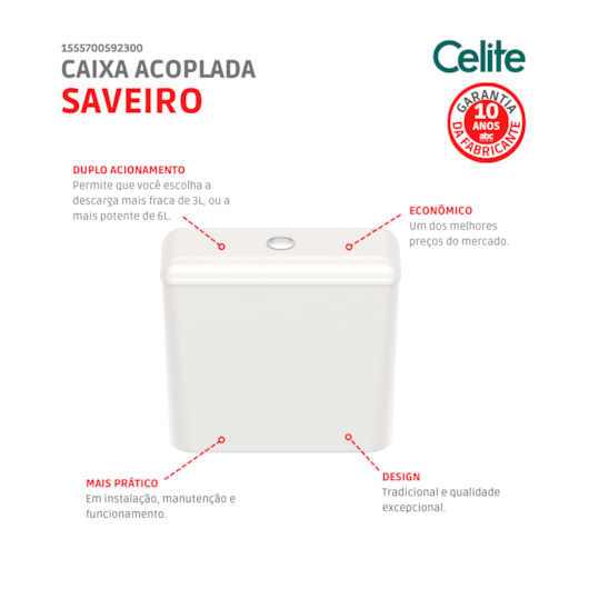 Caixa Acoplada Para Vaso Sanitário Saveiro 6 Litros Pergamon Celite - Imagem principal - 55343df1-2c74-4c1d-a057-57538acaa291