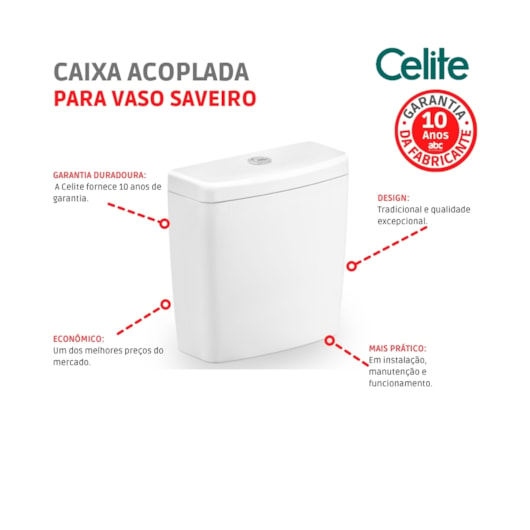 Caixa Acoplada Para Vaso Sanitário Saveiro Branco Celite 6L - Imagem principal - 53e9d47f-7f84-47ad-865e-a2adee65278f