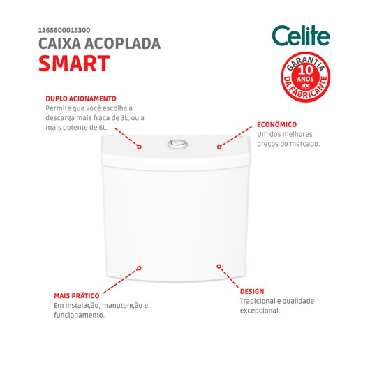 Caixa Acoplada Para Vaso Sanitário Smart 3/6 Litros Branco Celite - Imagem principal - e66c283b-9d95-4a40-94f4-cbf4634bf98a