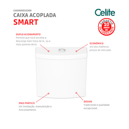 Caixa Acoplada Para Vaso Sanitário Smart 3/6 Litros Branco Celite - Imagem principal - 751caf02-9118-4d0f-ac32-870805703444