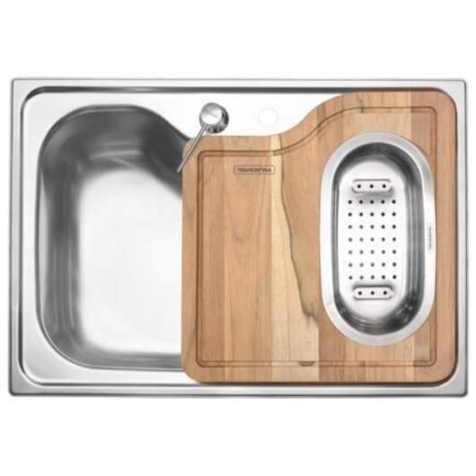 Cesto Coador em Aço Inox Compatível com Tábua Em Madeira Tramontina - Imagem principal - 8f6ae6fc-211a-42da-9e3d-54f1a6aea4fb