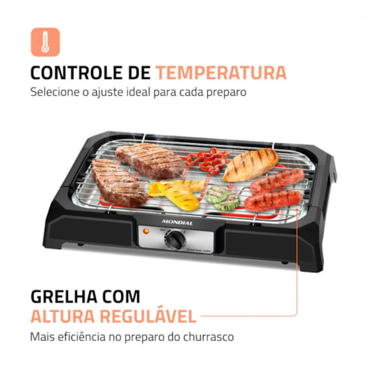 Churrasqueira Elétrica CH06 Preto Mondial 127V 2000W  - Imagem principal - 20788928-b153-4663-9baf-cf86e98ff372