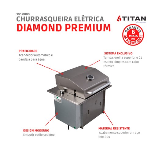 Churrasqueira Grill Elétrica Diamond Premium Com Tampa 220V - Imagem principal - 853be2f1-cc4e-4c5c-9441-f8df3fe8f6c0