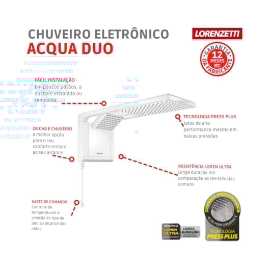 Chuveiro Acqua Duo Ultra Branco 127V 5500W Lorenzetti - Imagem principal - 0baf43ce-a65b-4b80-8e10-425bcc7bf1e2