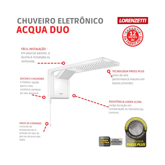 Chuveiro Acqua Duo Ultra Branco Lorenzetti 127V 5500W - Imagem principal - 6a6db563-d31f-47b4-96ab-24ffd38f41c1