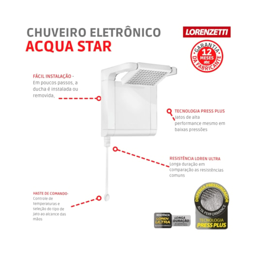 Chuveiro Acqua Star Ultra Branco Lorenzetti 220V 6800W - Imagem principal - 27281f35-6e66-4239-baf3-d99e6a07772a