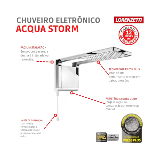 Chuveiro Acqua Storm Ultra Branco/Cromado Lorenzetti 220V 6800W - Imagem principal - 72c26363-fbad-40ae-97f4-96f838079a33