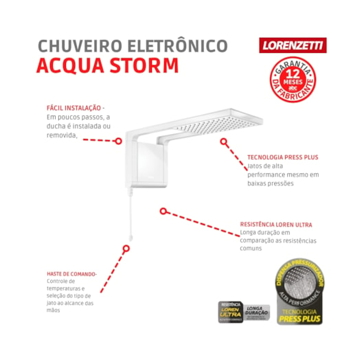 Chuveiro Acqua Storm Ultra Branco Lorenzetti 220V 7800W - Imagem principal - 24ac2818-a51b-45f5-95c1-1efc2bc35c4d