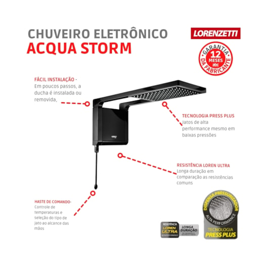 Chuveiro Acqua Storm Ultra Preto Lorenzetti 220V 6800W  - Imagem principal - 96bd534c-7b0e-4661-b788-31aea21aec3a