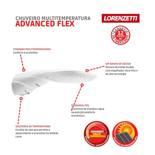 Chuveiro Advanced Flex 220v 6000w Lorenzetti - Imagem principal - 82f25033-b675-40d5-8615-89a5fce0b71e