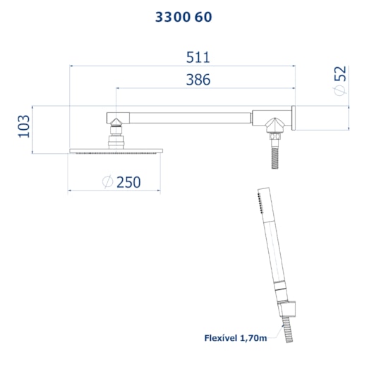 Chuveiro Articulado De Parede Com Desviador Metal Safira Doro Vecchio Fani - Imagem principal - 6bd83814-f93c-4a55-ae0a-81d8fc54bd5c