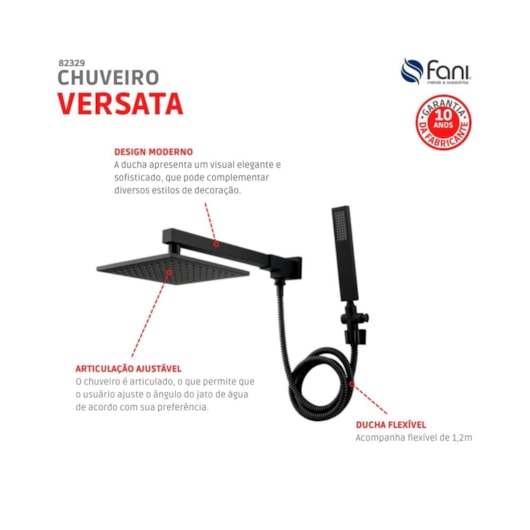 Chuveiro Articulado De Parede Com Desviador Versata Preto Fosco Fani - Imagem principal - 0895ede3-43b4-44ca-8b71-8f0a25af1637