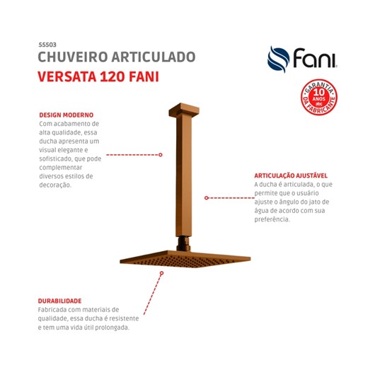 Chuveiro Articulado De Teto Versata 120 Rosso Vecchio Fani 30cm - Imagem principal - 0ba19336-3a3d-4a1e-b666-396c5acd508c