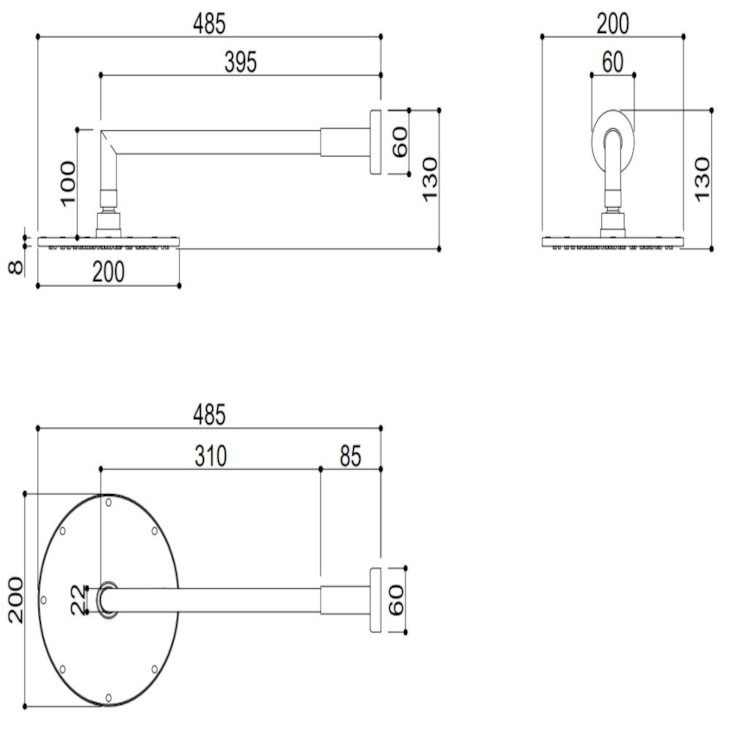 Chuveiro De Parede Com Braço Redondo Kr235c Cromado Kromma 20x20cm