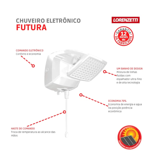 Chuveiro De Parede Eletrônico Futura 220v 7500w Branco Lorenzetti - Imagem principal - 37510182-c98e-48b7-a751-f9c019b986aa