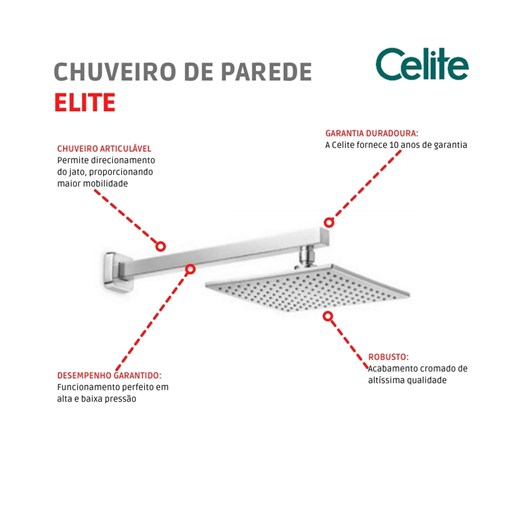 Chuveiro De Parede Quadrado Elite Cromada Celite - Imagem principal - 9580ecb3-02a7-4c9f-9eaf-c862dbfd03ed