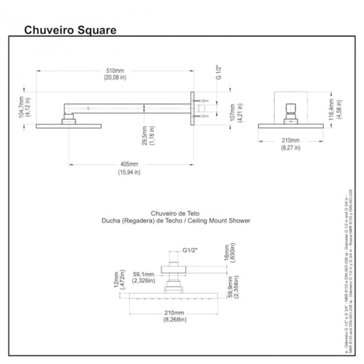 Chuveiro De Parede Quadrado Square Cromada Docol - Imagem principal - fd205a53-42e4-4c06-b378-f46bf707cf7a