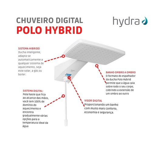 Chuveiro Digital Polo Hybrid 127v 5500w Branco Hydra - Imagem principal - 2e6bf2e1-0259-4152-9a79-2579d1440d67
