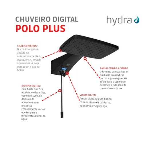 Chuveiro Digital Polo Plus 127v 5500w Preto Hydra - Imagem principal - 8c370e0d-24bf-4623-b900-d3bbc958a114