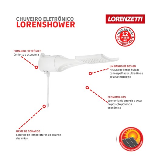 Chuveiro Ducha Loren Shower Ultra Eletrônico Branco Lorenzetti 220v 7500w - Imagem principal - f3f854c3-fbf7-48ff-9b38-fc977b9fd3b9