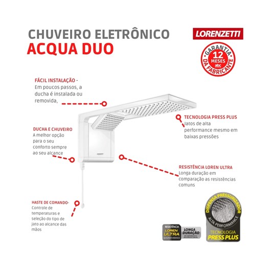 Chuveiro Eletrônico Acqua Duo Ultra 127v 5500w Branco Lorenzetti - Imagem principal - 354ed3de-3311-4205-8813-7401abb081e8