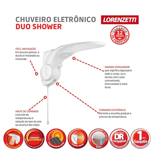 Chuveiro Eletrônico Duo Shower 220v 7500w Branco Lorenzetti - Imagem principal - dfb082cc-2fe5-422d-ac95-bbc5ee392bc1