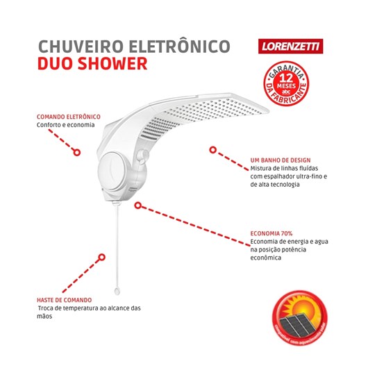 Chuveiro Eletrônico Duo Shower Quadra 220v 7500w Branco Lorenzetti - Imagem principal - ae7c247b-596c-4d4b-b953-d6c72057f066