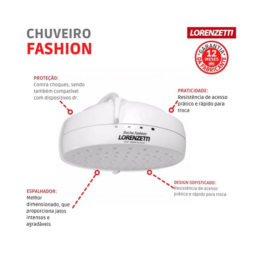 Chuveiro Fashion 220v 6800w Branco Lorenzetti - Imagem principal - 74aef70d-41d5-4885-abc4-f3c770d8861c