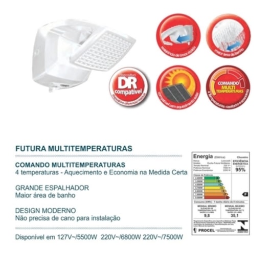 Chuveiro Futura Branco Lorenzetti 220V 7500W - Imagem principal - 22cab9c4-9fac-4f59-9669-605f39c894ca