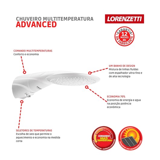 Chuveiro Multitemperaturas Advanced 127v 5500w Branco Lorenzetti - Imagem principal - c94f5a93-5335-443d-b69c-80a00ccb008a
