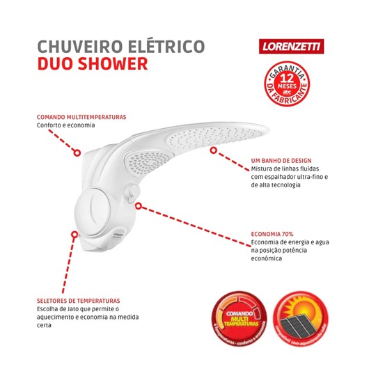 Chuveiro Multitemperaturas Duo Shower 220v 7500w Branco Lorenzetti - Imagem principal - 98fff154-b63a-418a-a519-17b002811087