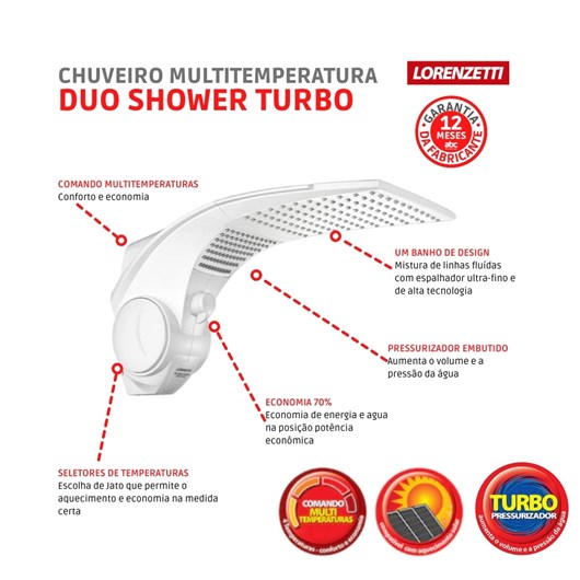 Chuveiro Multitemperaturas Duo Shower Quadra Turbo 220v 6800w Branco Lorenzetti - Imagem principal - 6ccc9a2f-15ad-41a1-baf6-9a31fd6a99c8
