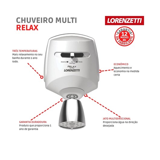 Ducha/ Chuveiro Relax com 3 Temperaturas Branco 5500W 110V Lorenzetti