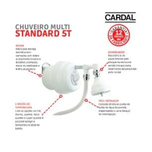 Chuveiro Multitemperaturas Standard 5t 220v Branco Cardal - Imagem principal - f9cc42de-c051-4148-b384-bb7f476bd5e7