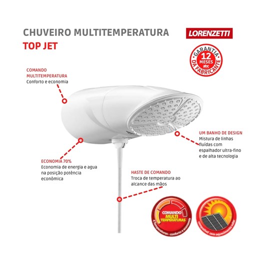 Chuveiro Multitemperaturas Top Jet 127v 5500w Branco Lorenzetti - Imagem principal - 35ff8afe-9918-4796-a5ae-f84199b48186