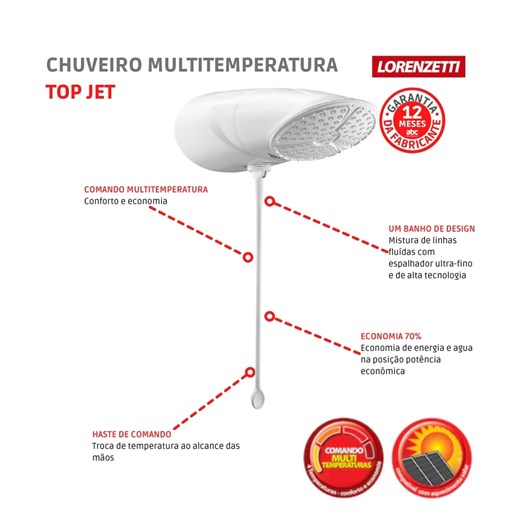 Chuveiro Multitemperaturas Top Jet 220v 6400w Branco Lorenzetti - Imagem principal - f6037f8f-cbbf-45b7-9e79-f77a9b145eb8