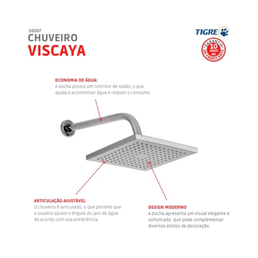 Chuveiro Quadrado De Parede Viscaya 1990 Cromado Tigre - Imagem principal - d667c990-f96b-455f-babd-241cfd281b78
