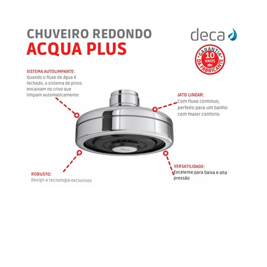 Chuveiro Redondo Acqua Plus 1990 Sem Tubo Cromada Deca - Imagem principal - 959e8650-a975-4ac6-a93d-d89955da4ec0