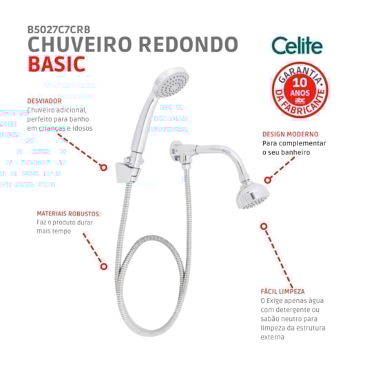 Chuveiro Redondo Com Ducha Smart Cromado Celite 15x26,9x8cm - Imagem principal - 10cc61f2-44bb-4f4a-8fa5-e966b7e8384c