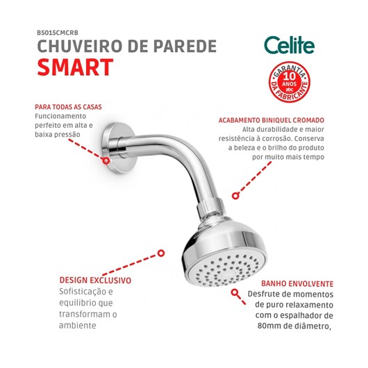 Chuveiro Redondo De Parede Com Braço Smart Cromado Celite 80mm - Imagem principal - 3ae0d644-b257-42fc-9b25-c2025ab12d2f