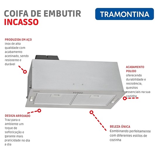 Coifa De Embutir Incasso 220v Inox Tramontina 75cm - Imagem principal - e703fcc8-cbe6-4d03-8bbc-19a7a2dd21d6