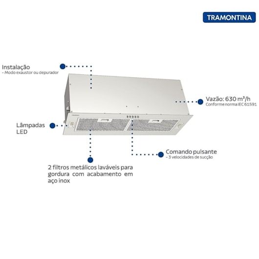 Coifa De Embutir Incasso Inox 127v Tramontina 75cm  - Imagem principal - 6a73a8da-22d1-4fd7-b41b-ab6ebe38b309