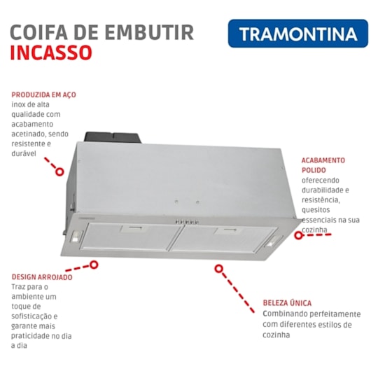 Coifa de Embutir Incasso Inox Retangular Tramontina 220V - Imagem principal - 5709d8d2-4cbb-48c9-85e2-e71d1cf92e4e