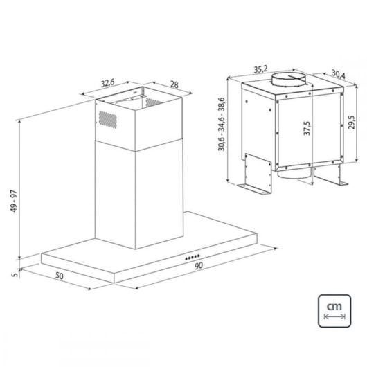Coifa Em Aço Inox De Parede Dritta Split Tramontina 90cm 220v - Imagem principal - 35394775-0af8-4efd-b80d-e2a02b8fd9d9