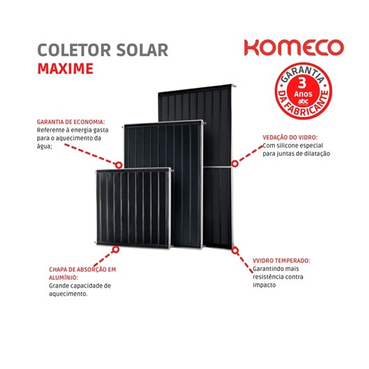 Coletor Solar De Cobre Maxime 200x100cm G2 Com 7 Tubos Komeco - Imagem principal - 3b13c0f1-bfdb-423f-a422-7484d12fd6d4